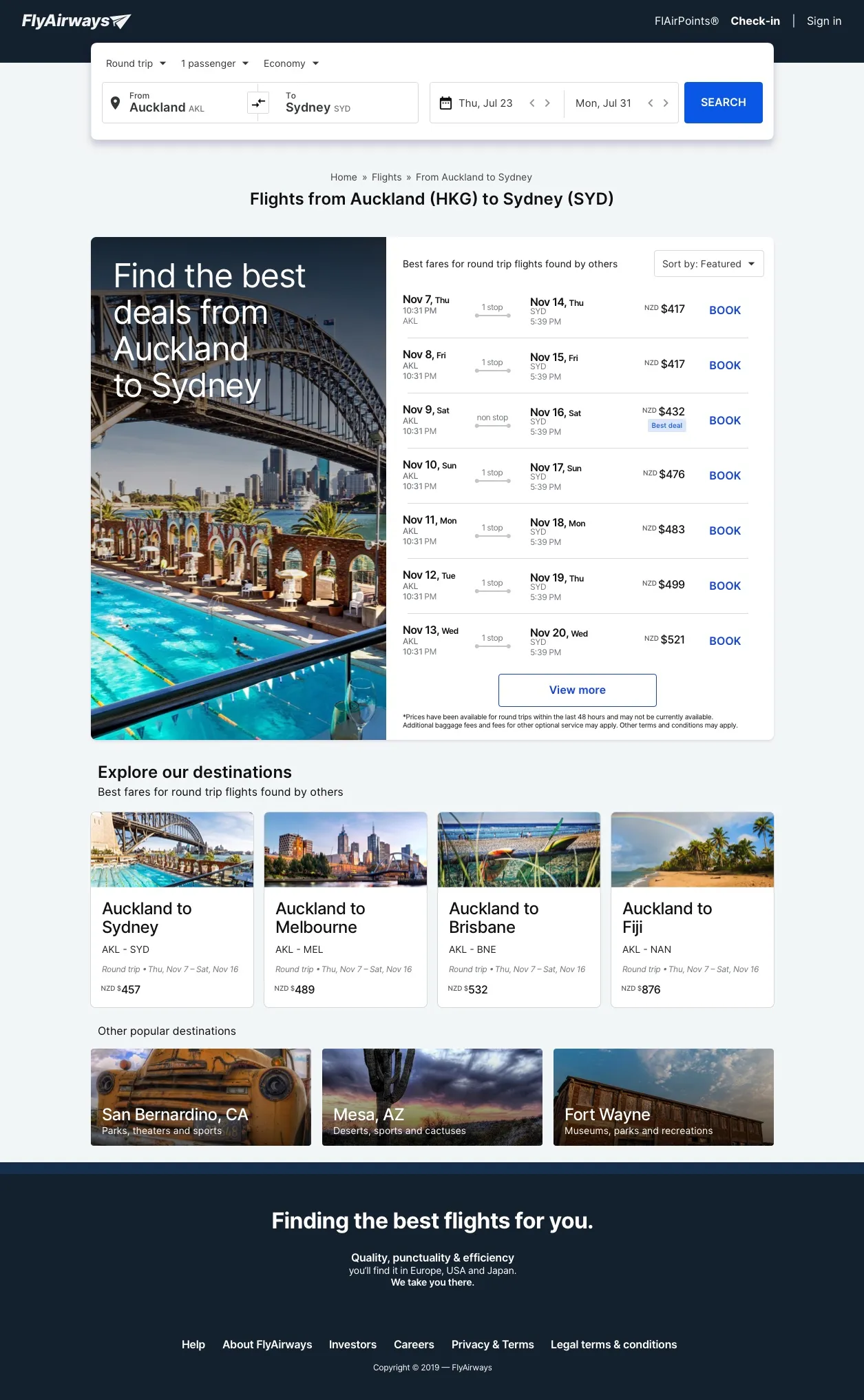 airTRFX desktop fare page implementation
