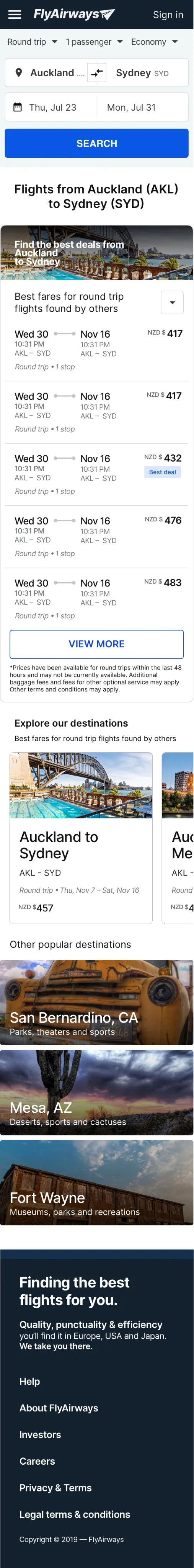 airTRFX mobile fare page implementation