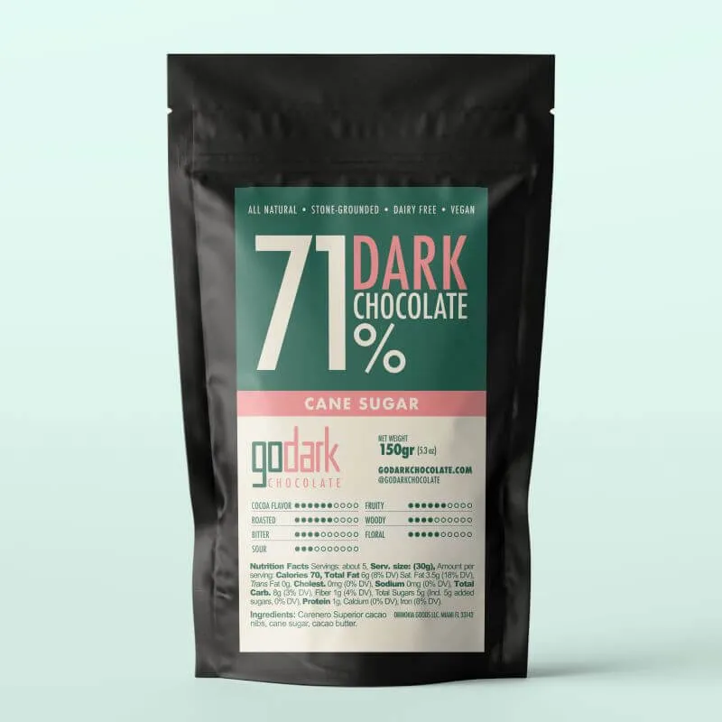 GoDark 71 cane stone-ground chocolate bar packaging