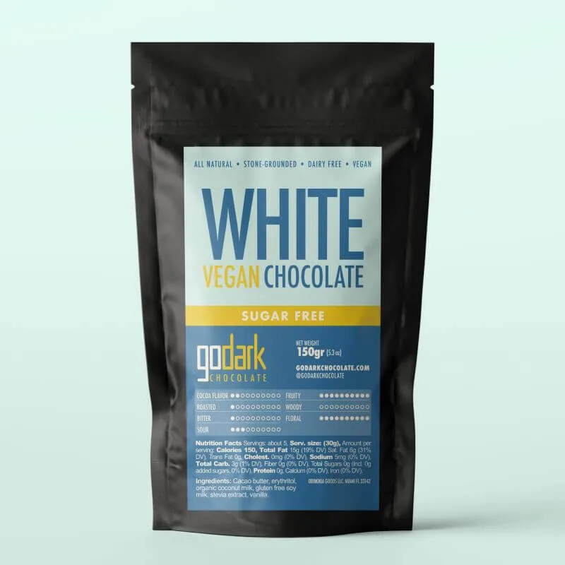 GoDark white stone-ground chocolate bar packaging