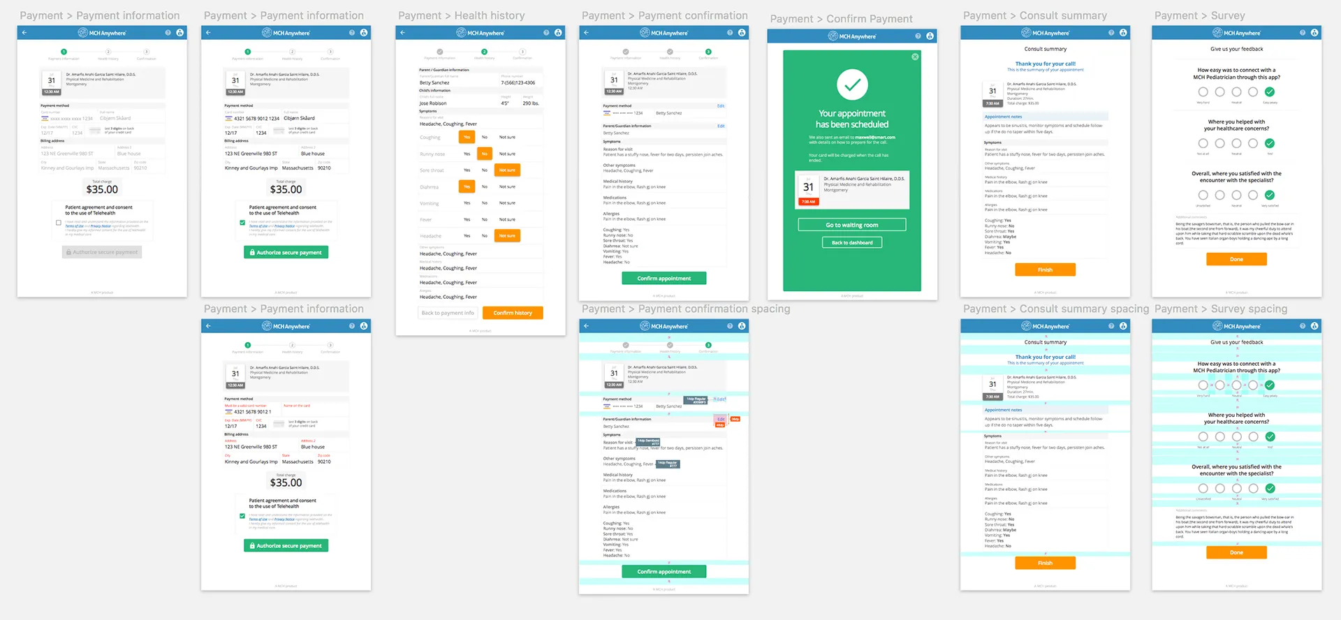 MCH Anywhere payment flow — complete step-by-step booking process for parents